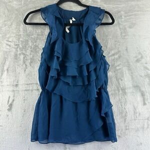 Lauren Conrad Top Women's S Dark Turquoise Blue Ruffle Detail
